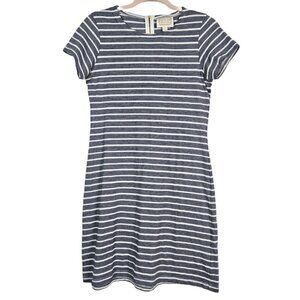 Sail to Sable Navy Blue/White Nautical Stripe Knit Short Sleeve Shift Dress M